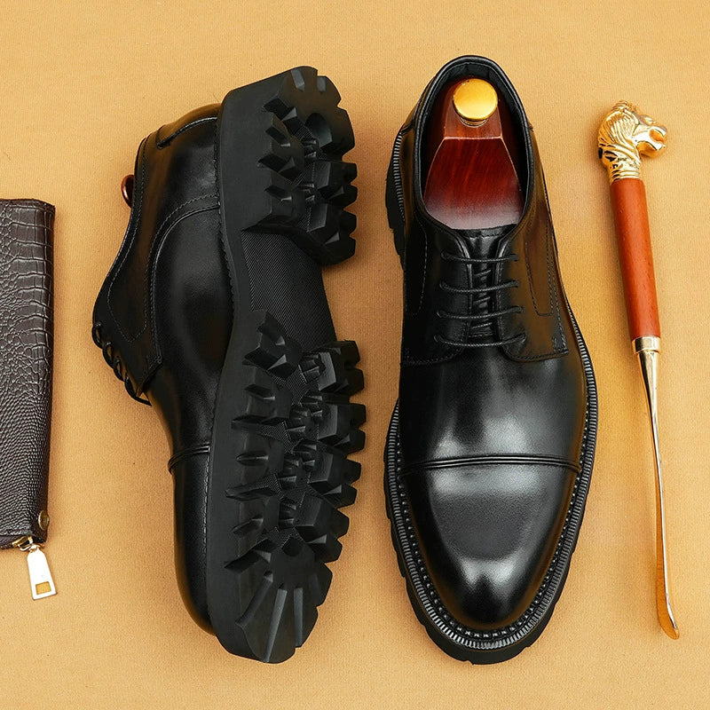 Men’s British-Style 3-Cap Genuine Leather Shoes 96126