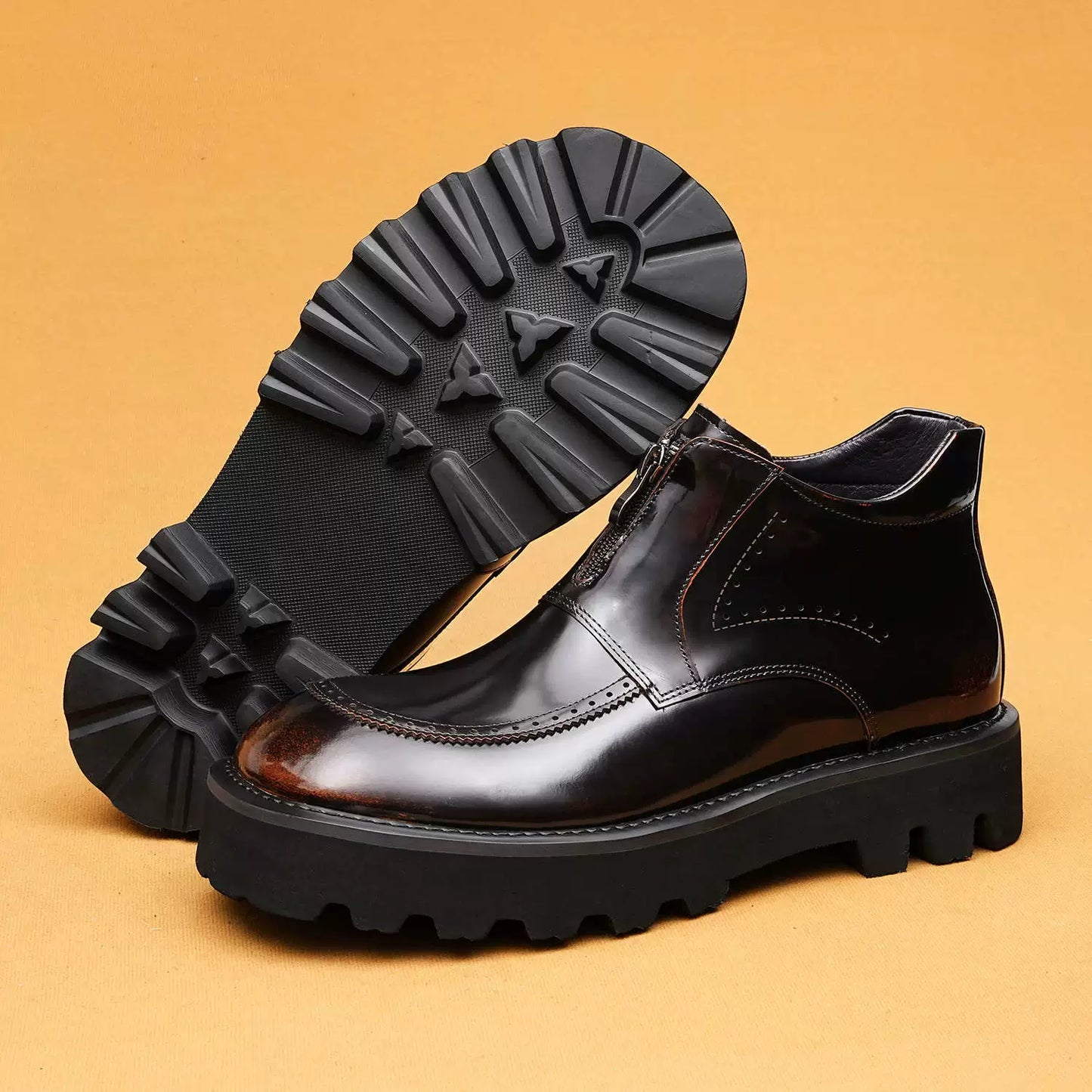 Zipper Thick-Sole Elevator Boots for Wedding & Business Casual 25900