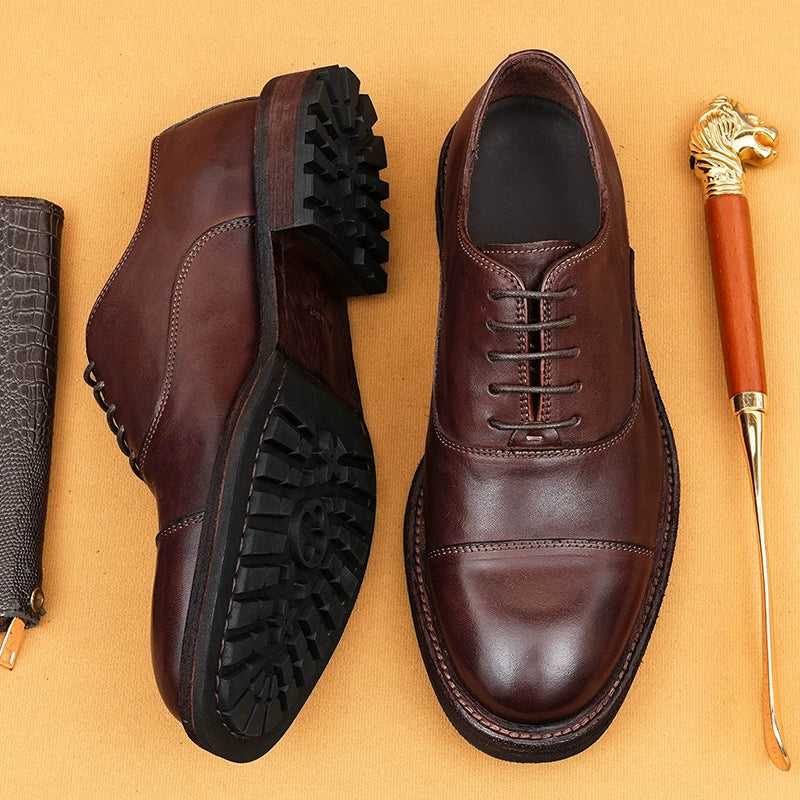 Chaussures en cuir de vachette de première couche pour hommes Chaussures en cuir décontractées pour hommes Pieds larges Britanniques Brillants Grosse Tête Chaussures Derby pour hommes en cuir de vachette de première couche 23692