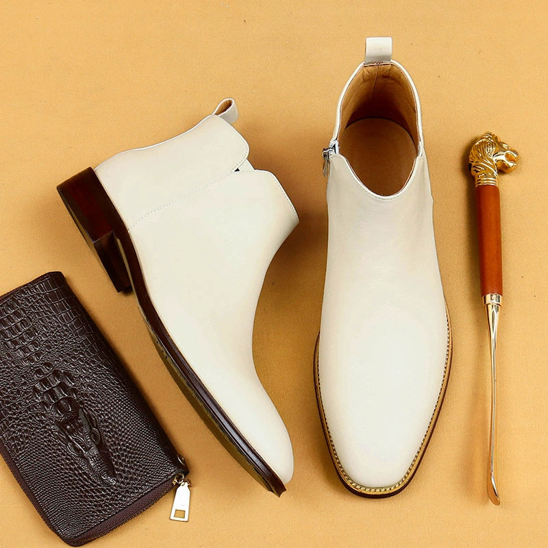 Men’s White Pointed-Toe Chelsea Boots 96156