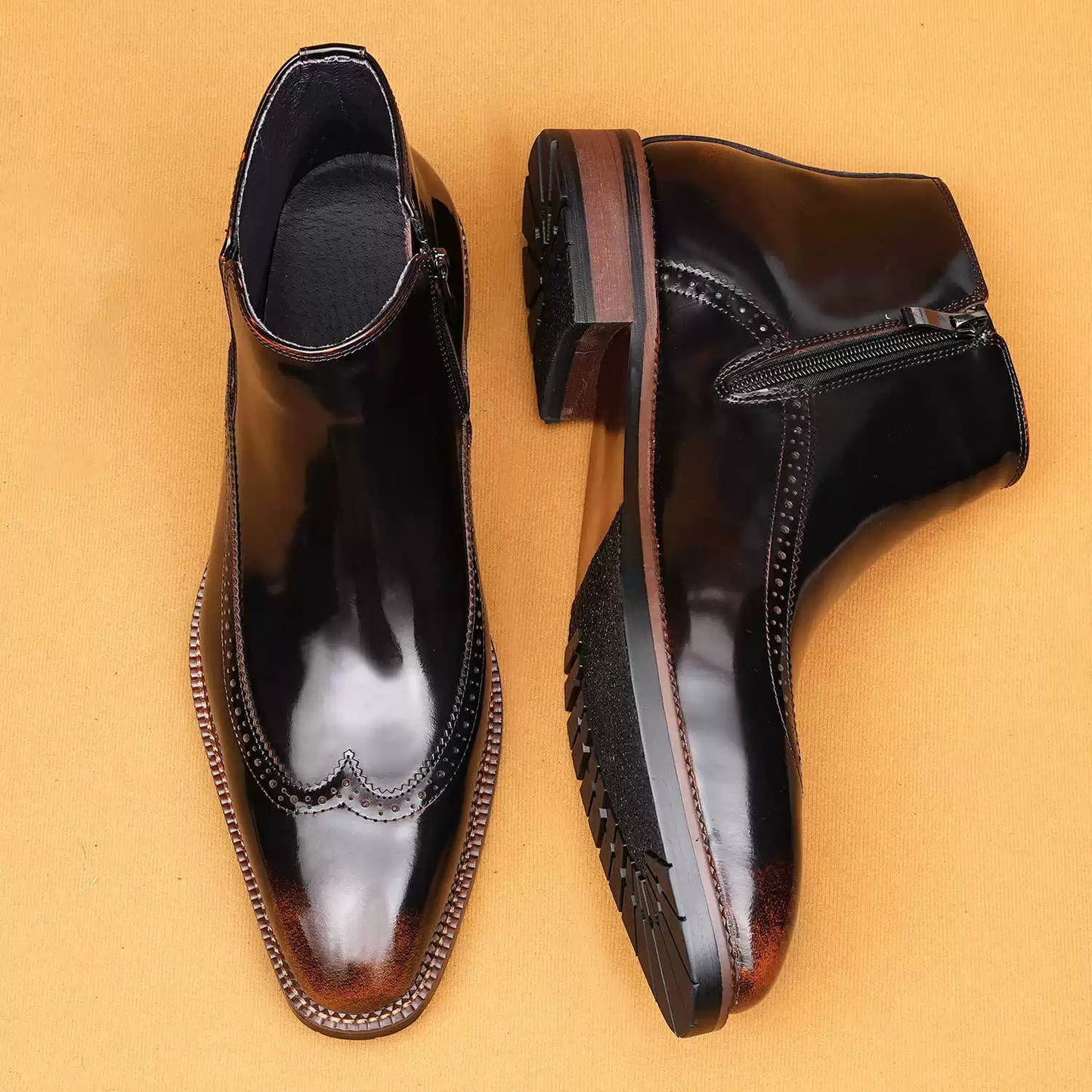 Men’s Brogue Chelsea Boots with Side Zip 25895