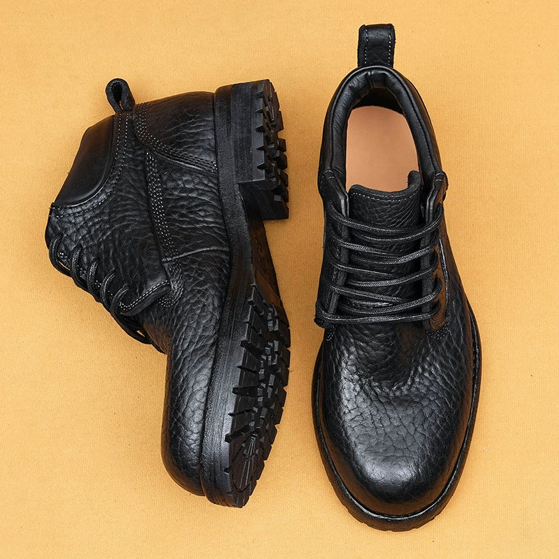 (Ships in 6 days)Men’s Cowhide Lychee Pattern Martin Boots 1570A-11B