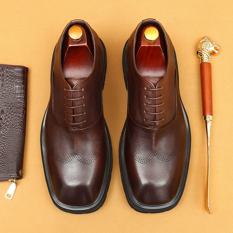Thick-Sole Genuine Leather Dress Shoes for Men 96132