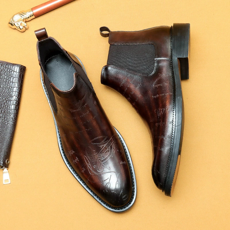 Men’s Handmade High-Top Genuine Leather Chelsea Boots 89613