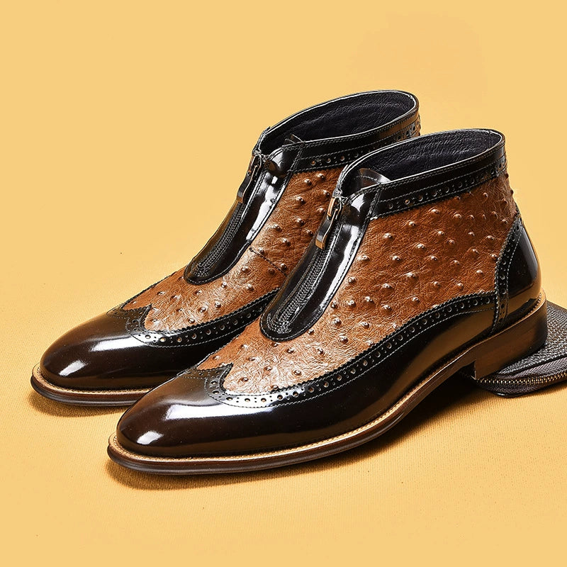 Pointed-Toe Zipper Martin Boots for Men 21018