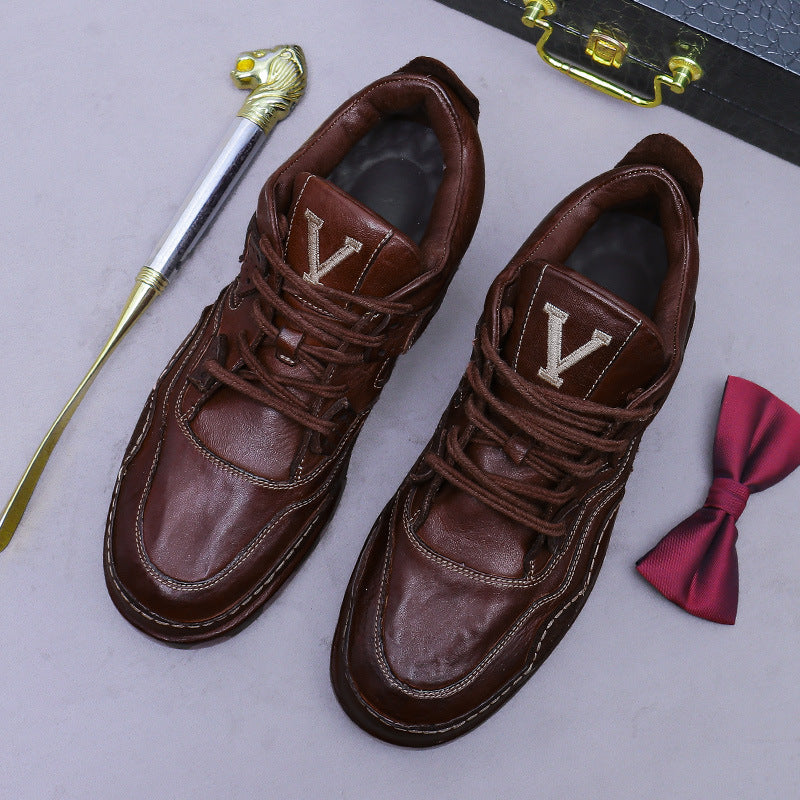 Trendy Horse Leather Men's Leather Sole Low-Top Men's Shoes Genuine Leather Shoes Business Casual Style B189-1