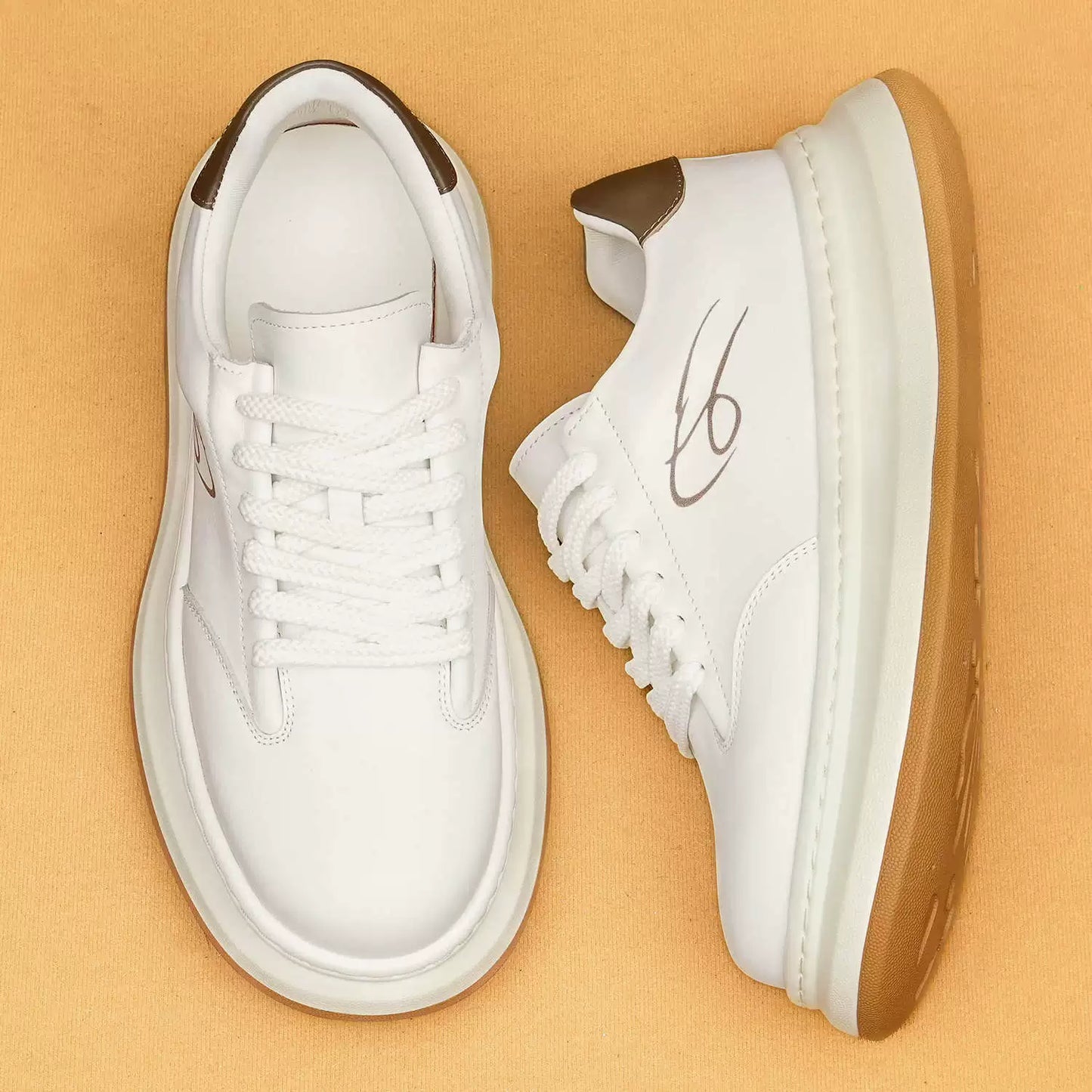 Men’s New Genuine Leather White Sneakers 88002