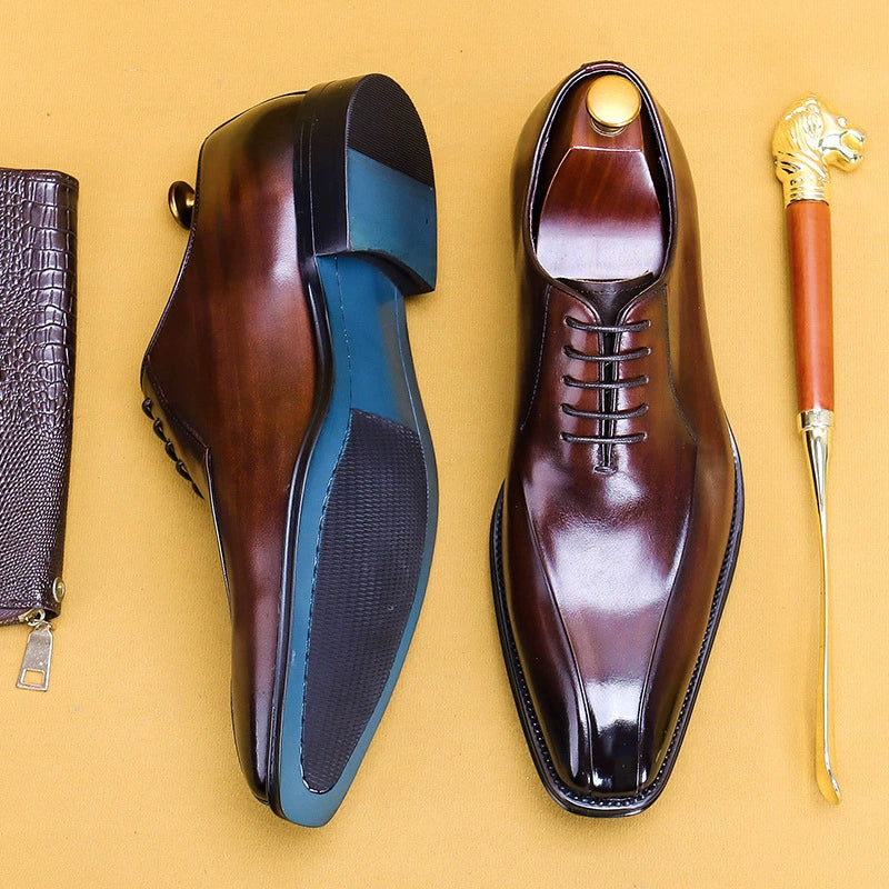 Chaussures en cuir pour hommes Chaussures formelles en cuir véritable pour hommes Chaussures Oxford à bout carré Chaussures d'affaires britanniques faites à la main 89256 