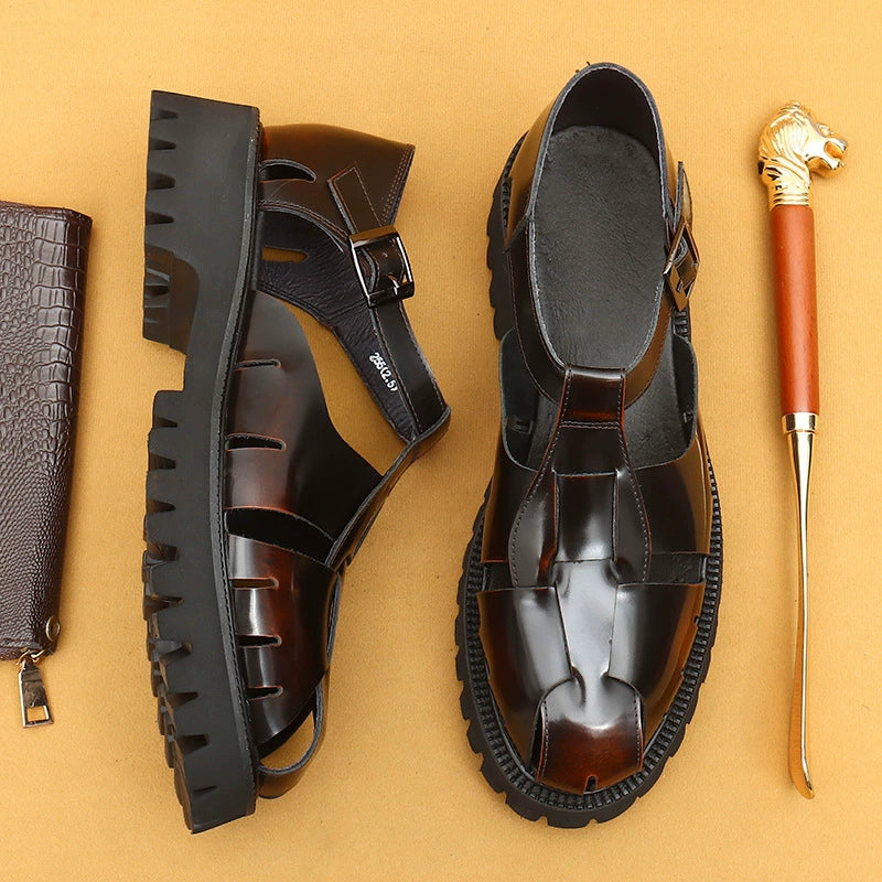 Men’s 4.5cm Platform Elevator Leather Sandals 23695