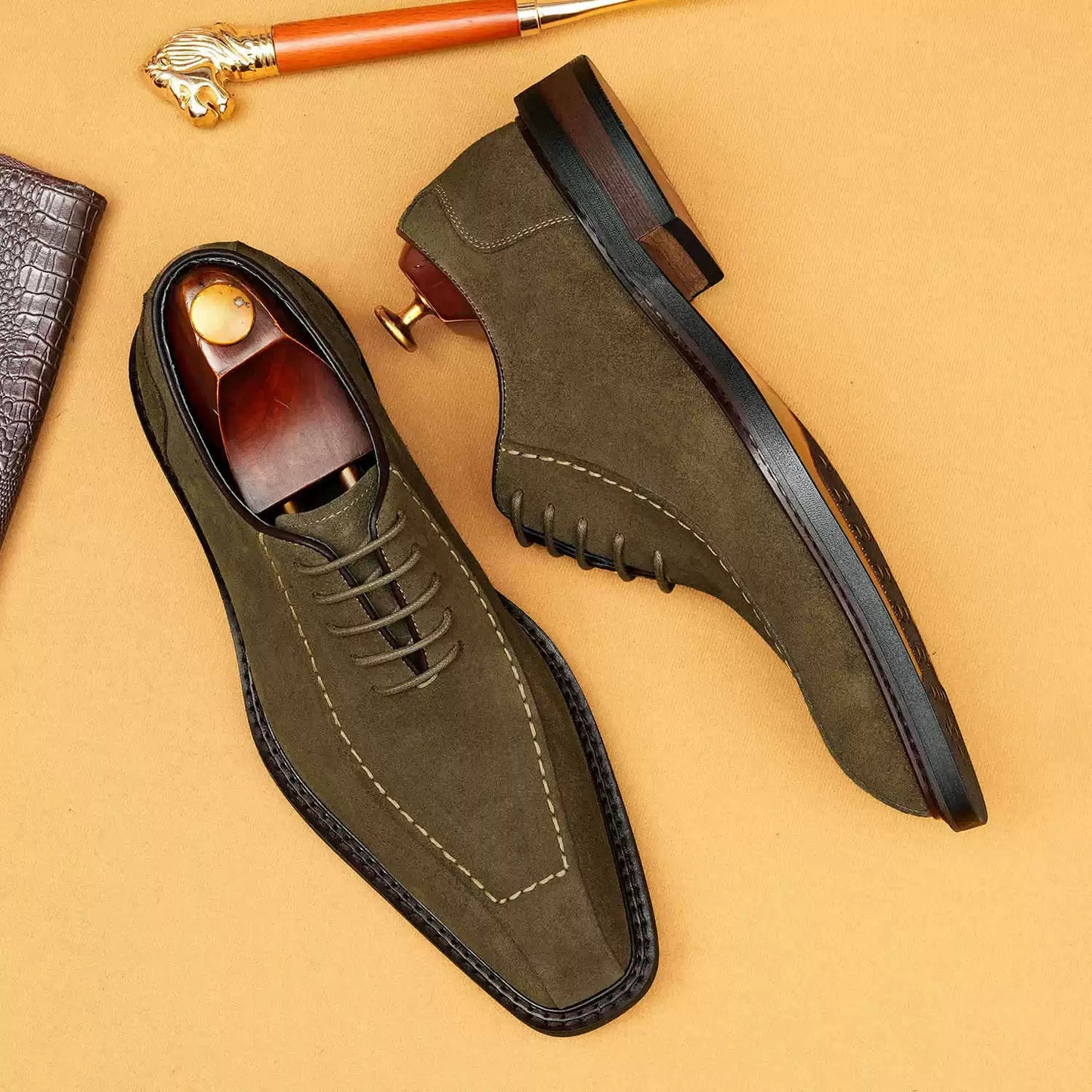 Handmade Square-Toe Lace-Up Dress Shoes for Men 96187