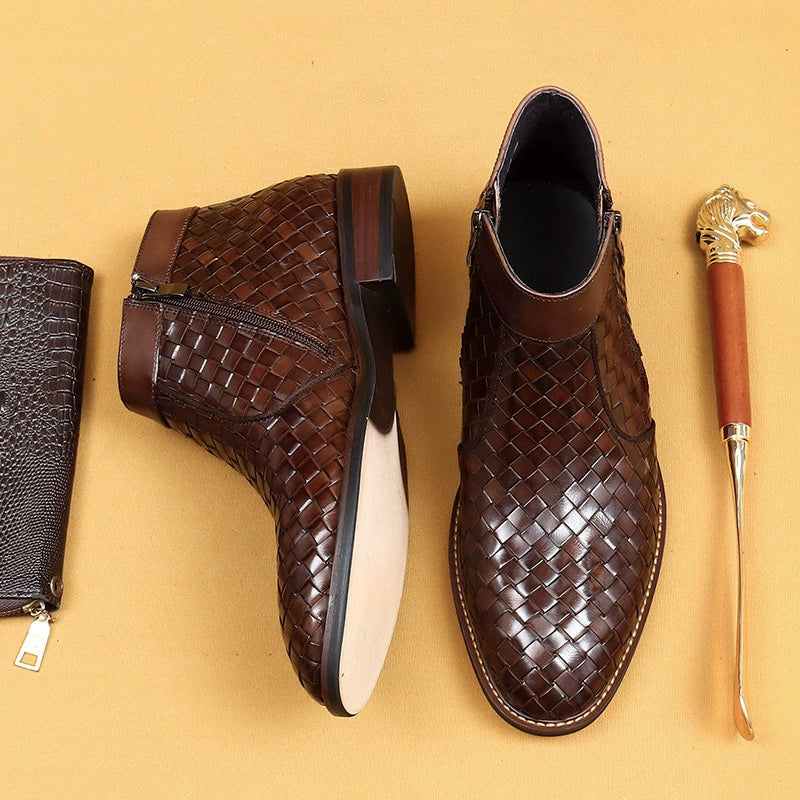 Men’s Hand-Woven Leather Chelsea Boots 65125