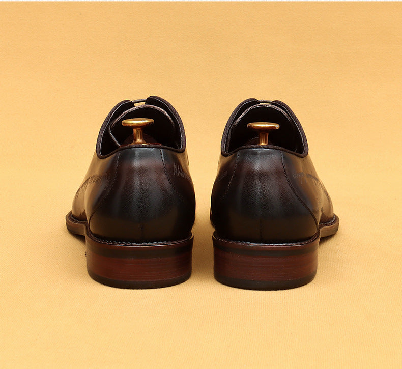 Top Layer Cowhide Men's Leather Shoes Formal Leather Shoes Men's Leather Pointed Italian Carved British Business Oxford Men's Shoes65170
