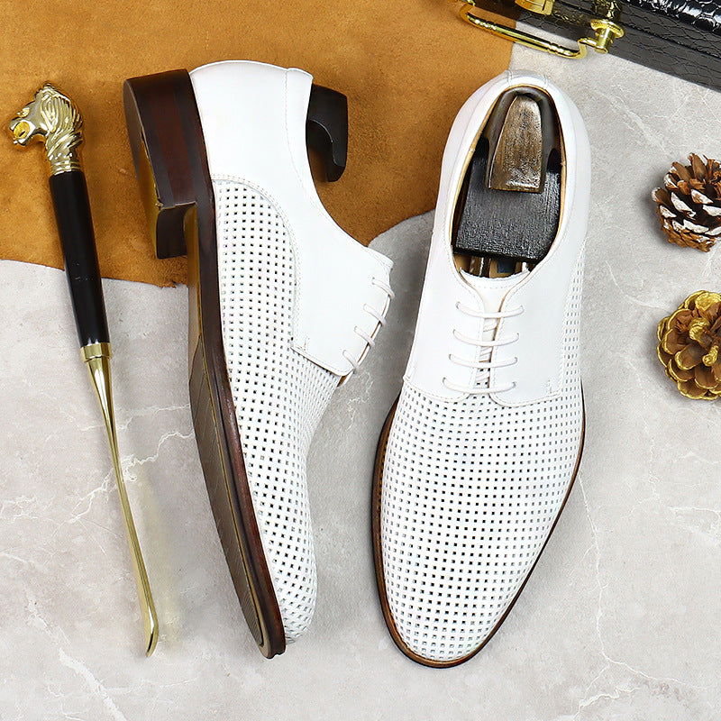 Men's Business Casual Leather Shoes Genuine Leather Cowhide Comfortable Hollow Soft Surface Summer Breathable Leather Shoes 21007