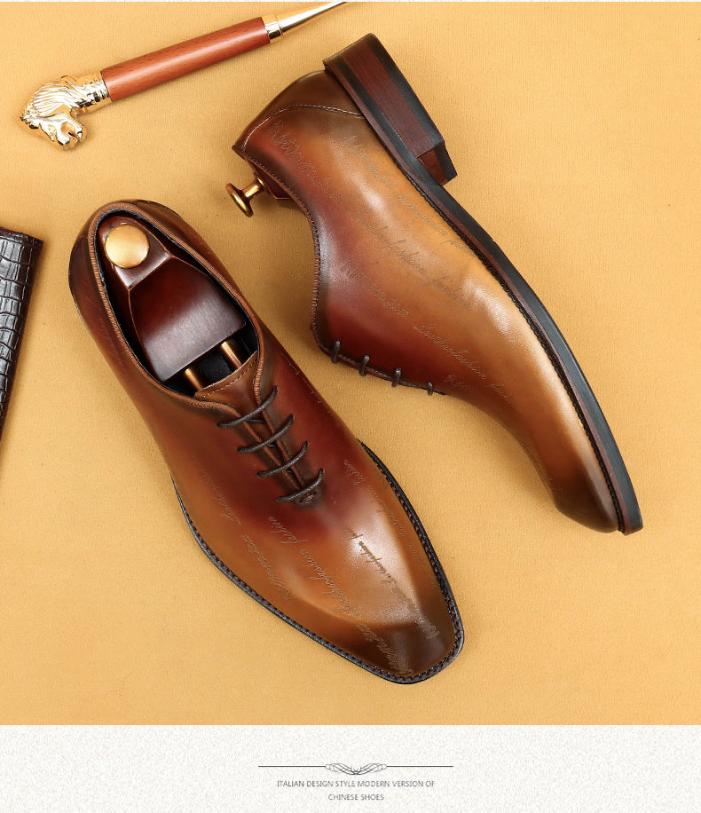 Top Layer Cowhide Men's Leather Shoes Formal Leather Shoes Men's Leather Pointed Italian Carved British Business Oxford Men's Shoes65170