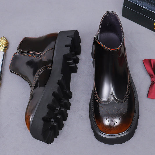 Men’s Premium Shiny Leather Brogue Chelsea Boots 25897