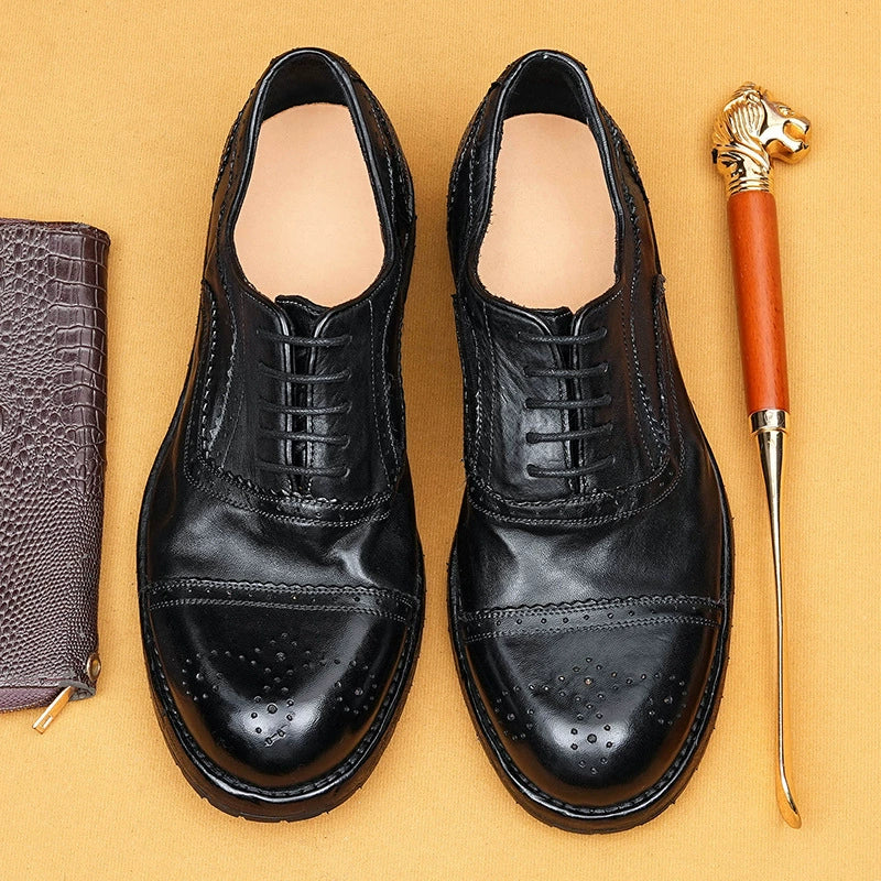 (Ships in 6 days)Men’s Horsehide Cap-Toe Brogue Oxford Shoes 1570-180