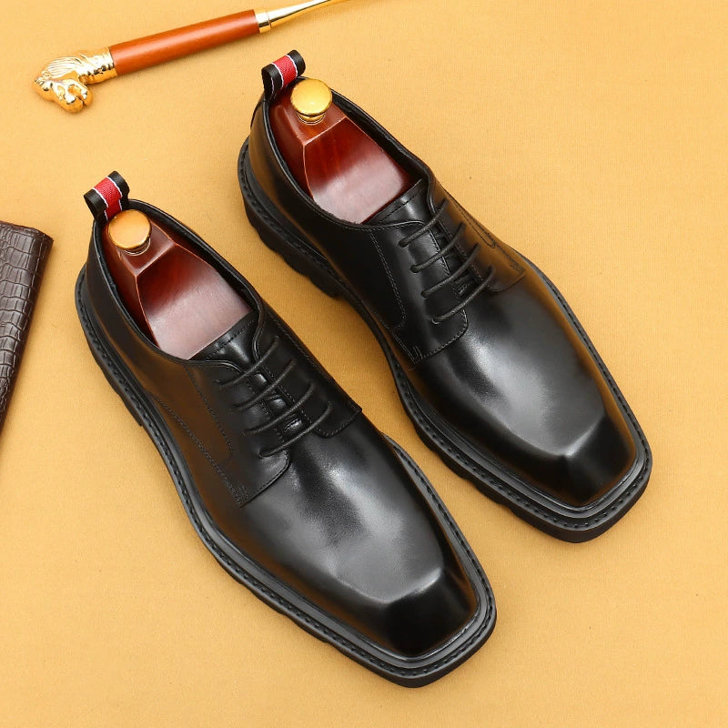 Men’s  Square-Toe Genuine Leather Derby Shoes 68902