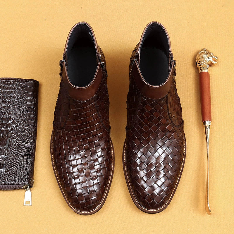 Men’s Hand-Woven Leather Chelsea Boots 65125