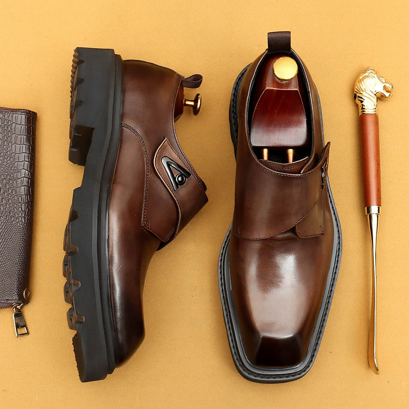 Square-Toe Wide-Fit Business Casual Elevator Shoes 68906