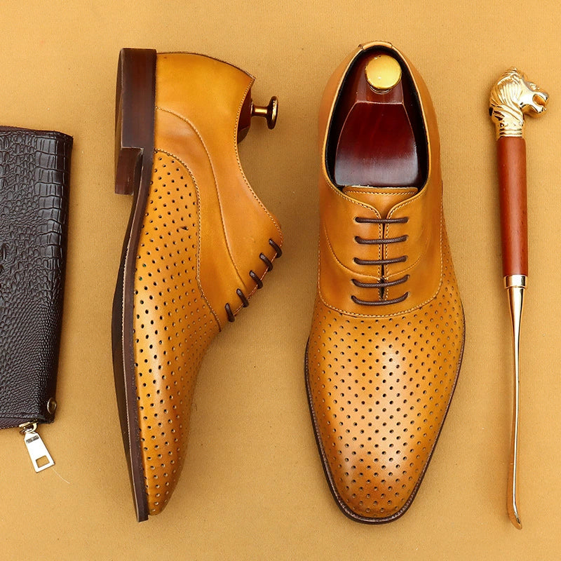 Men’s Perforated Pointed-Toe Oxford Shoes 68898