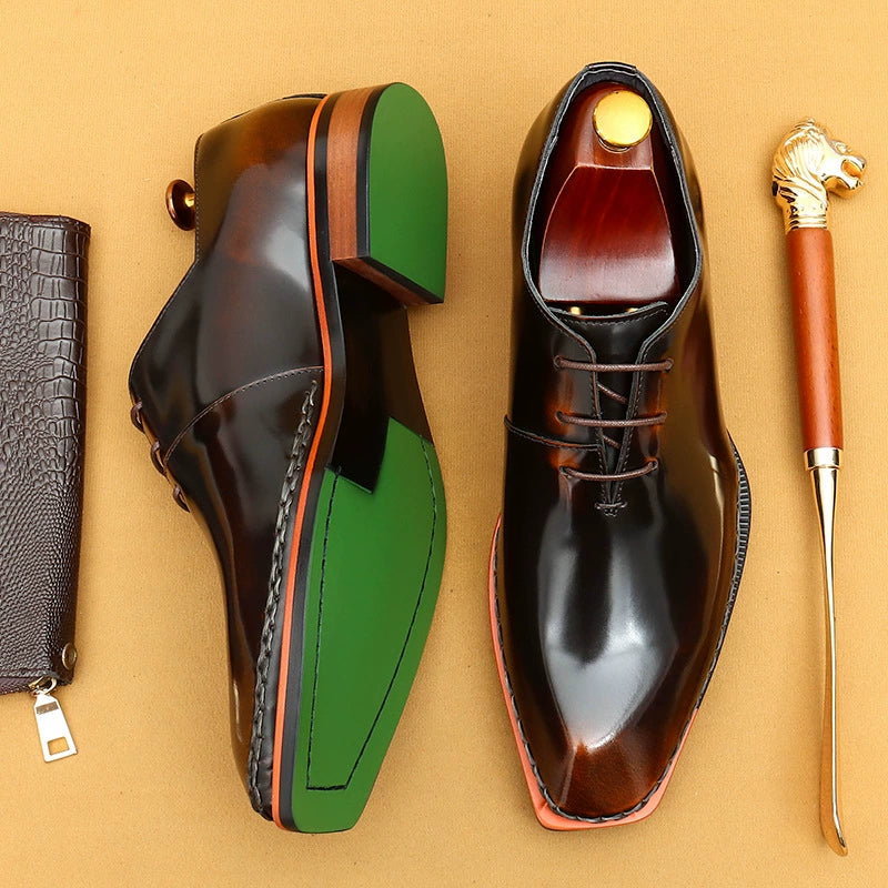 Men’s  Square-Toe Glossy Oxford Shoes 23687