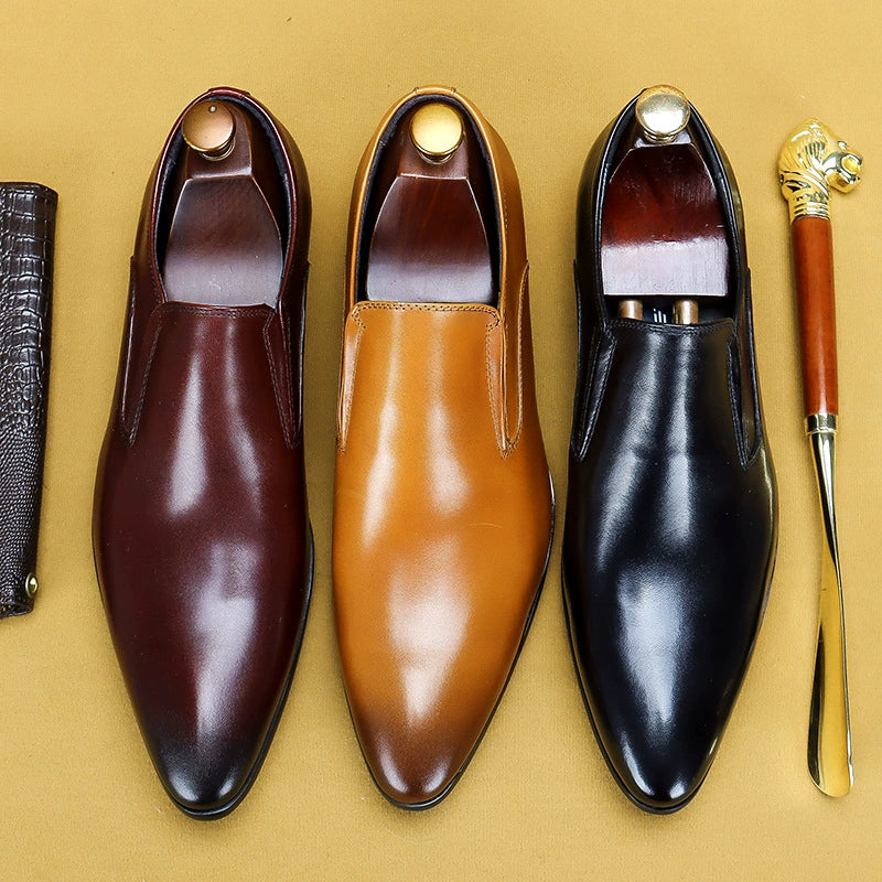 Formelle Business-Casual-Lederschuhe für Herren aus echtem Leder, erste Schicht Rindsleder, atmungsaktiv, modisch, spitz zulaufende Zehenpartie, Hochzeitsschuhe25835