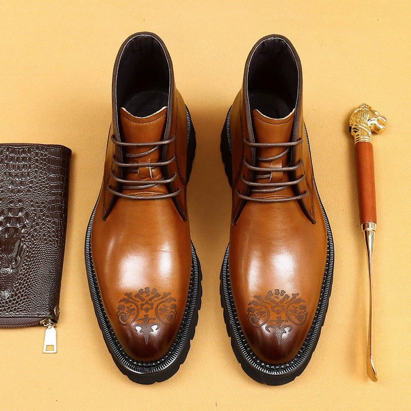 Men’s Pointed-Toe Brogue Martin Boots 96155