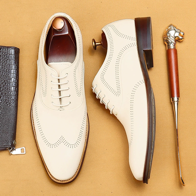 Men’s White Genuine Leather Brogue Oxfords 21008
