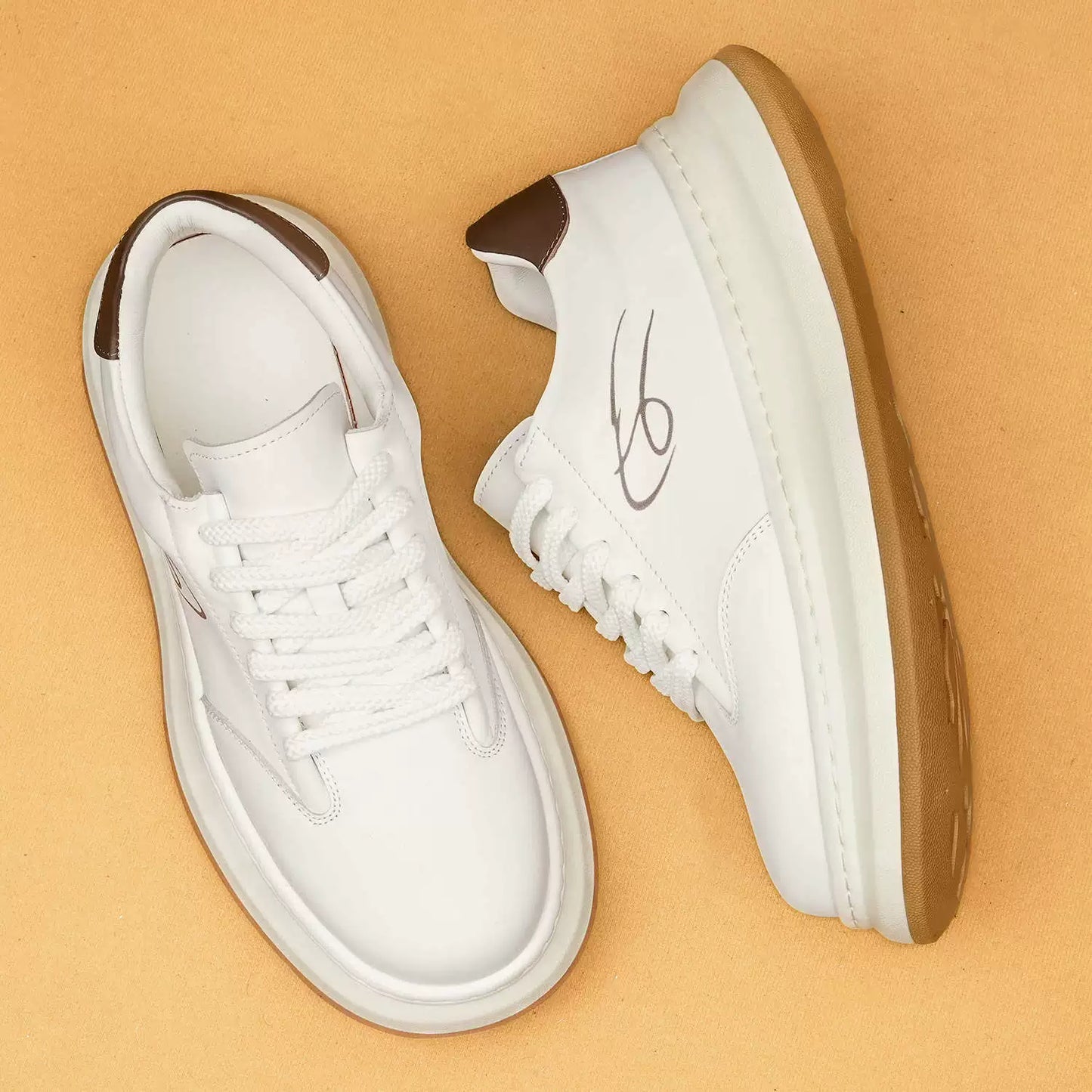 Men’s New Genuine Leather White Sneakers 88002