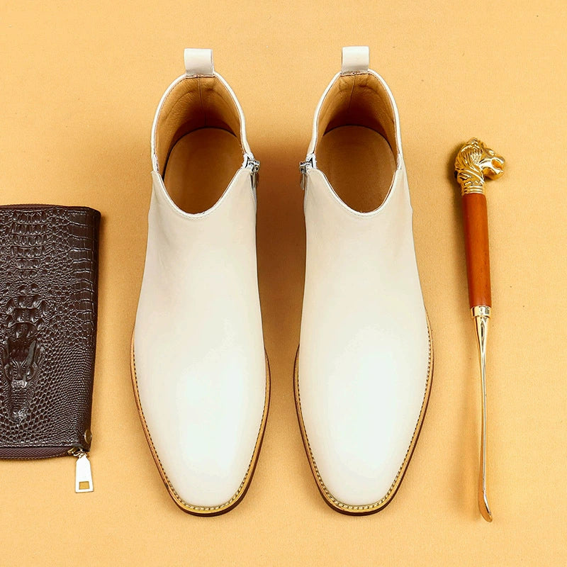 Men’s White Pointed-Toe Chelsea Boots 96156