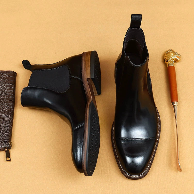 Erste Schicht Rindsleder Herren Lederschuhe Chelsea Boots Spitz zulaufendes Herren Echtleder Innenfutter Business Abendgarderobe Winter Herrenstiefel86215 