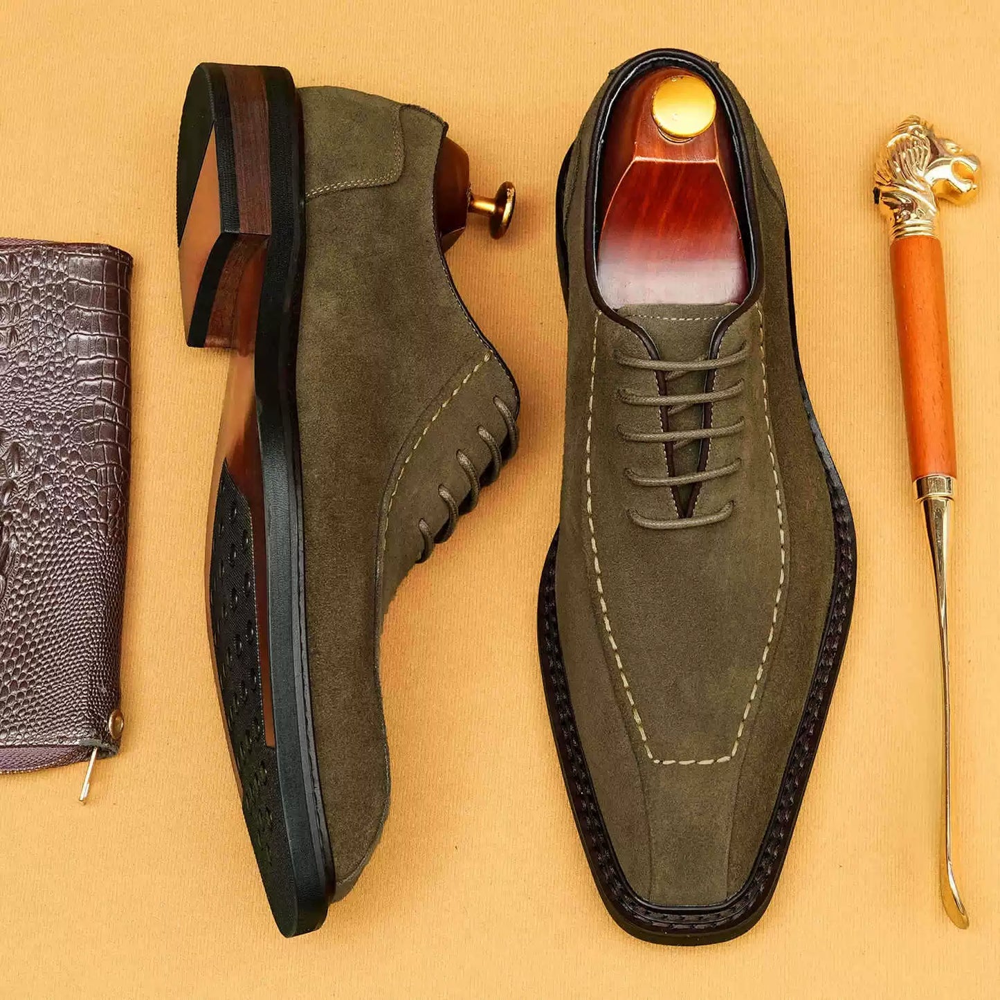 Handmade Square-Toe Lace-Up Dress Shoes for Men 96187