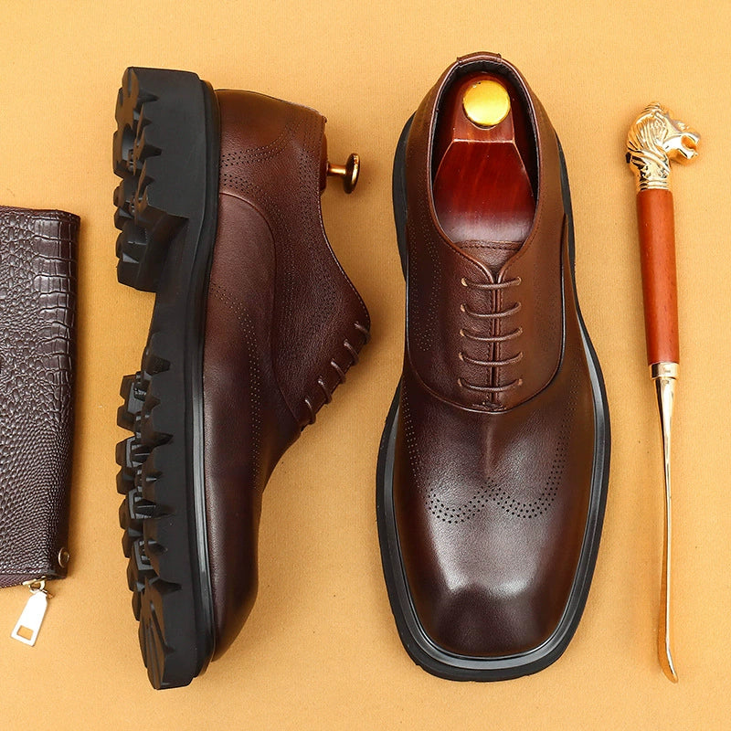 Thick-Sole Genuine Leather Dress Shoes for Men 96132