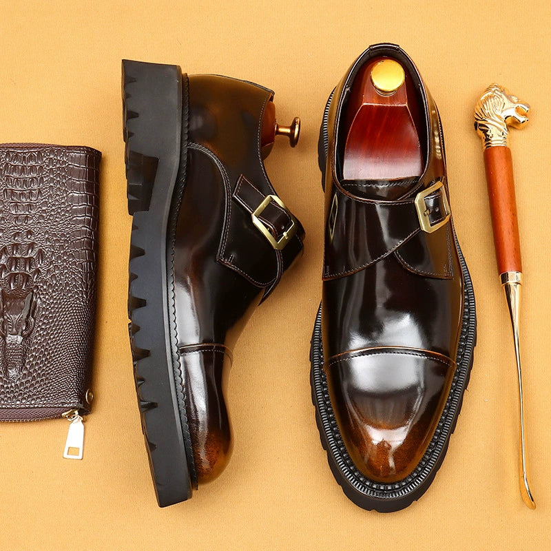 Men’s High-End Glossy Leather Monk Shoes 96129