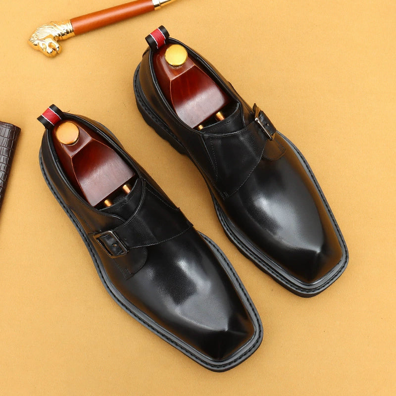 Men’s Thick-Sole Leather Monk Strap Shoes 68905