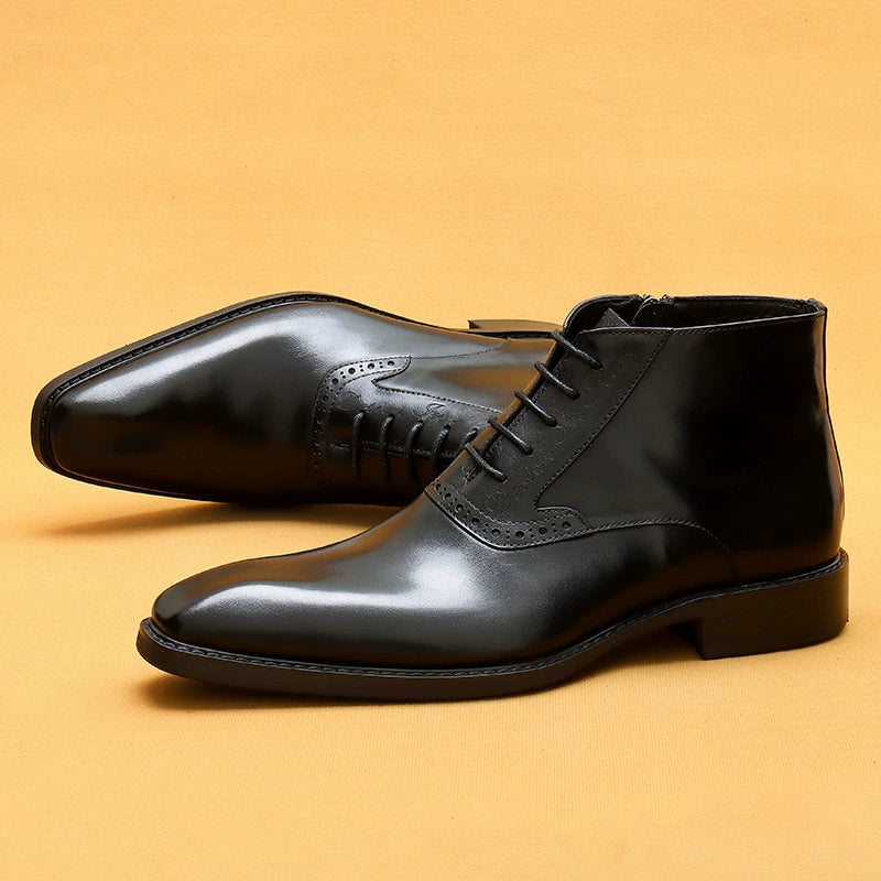 Genuine Cowhide High-Top Zip Boots for Men 89616