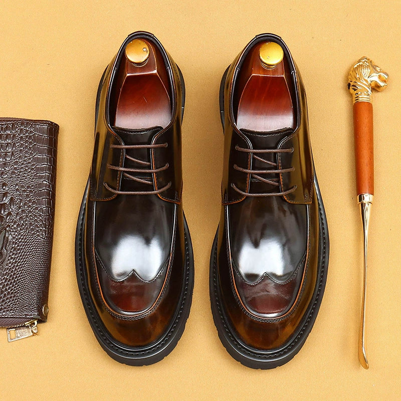 Men’s Glossy Shiny Leather Derby Shoes 23696