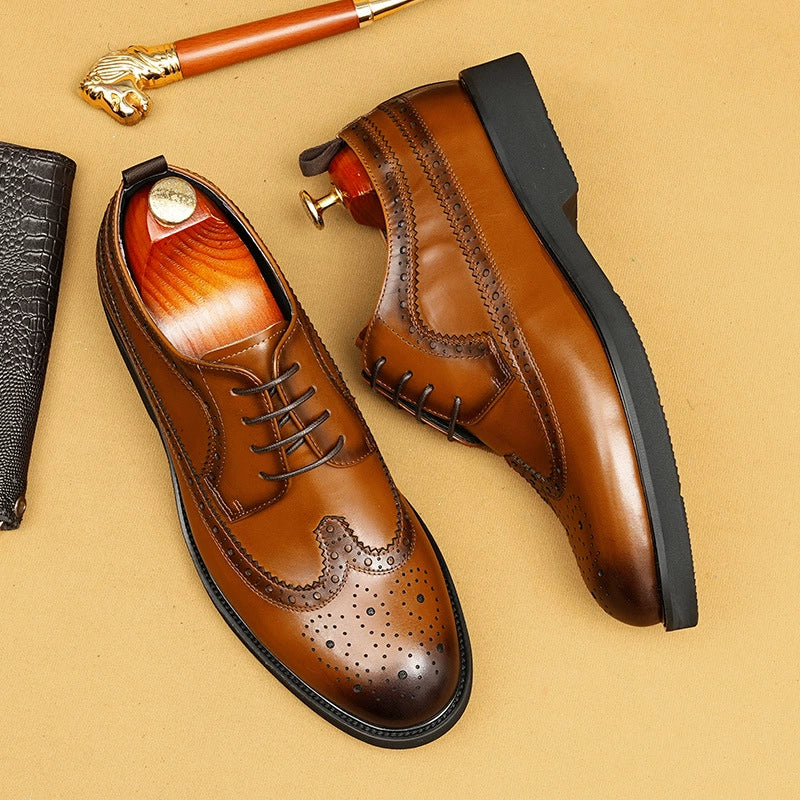 Men’s Platform Elevator Leather Brogue Shoes 68862