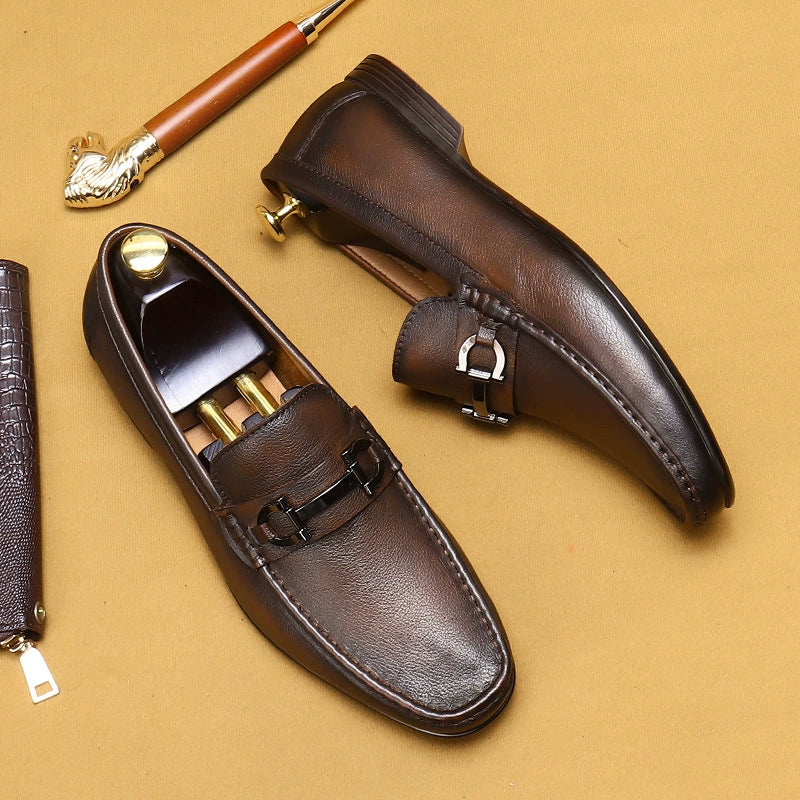 Men's Genuine Leather Surface Soft Slip-on Loafers Shoes 90219