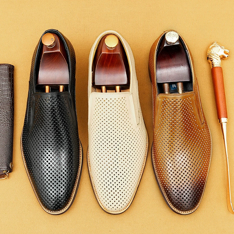 Men’s Genuine Leather Perforated Slip-On Shoes 21317