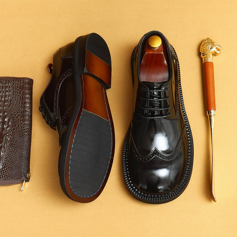 Erste Schicht Rindsleder Herren Lederschuhe Business Casual Lederschuhe Herren Big Head Echtes Leder England Style Carving Brogue Breiter Kopf Fette Füße23703 