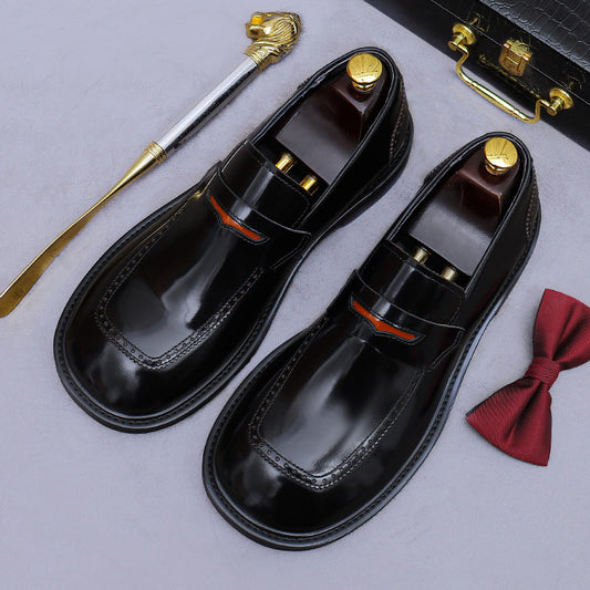 Large Leather Shoes Genuine Leather Slip-On Patent Leather Top Layer Cowhide Round Toe Casual Leather Shoes Men's Casual Formal Business Shoes Men 23711