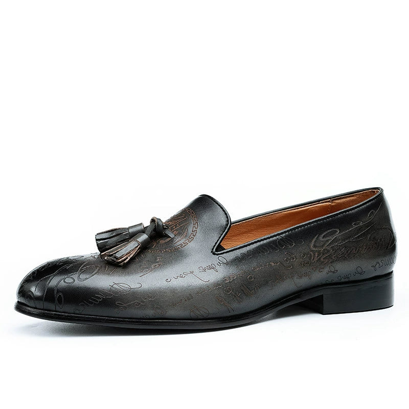 Men’s Full-Grain Leather Retro Tassel Loafers 68879
