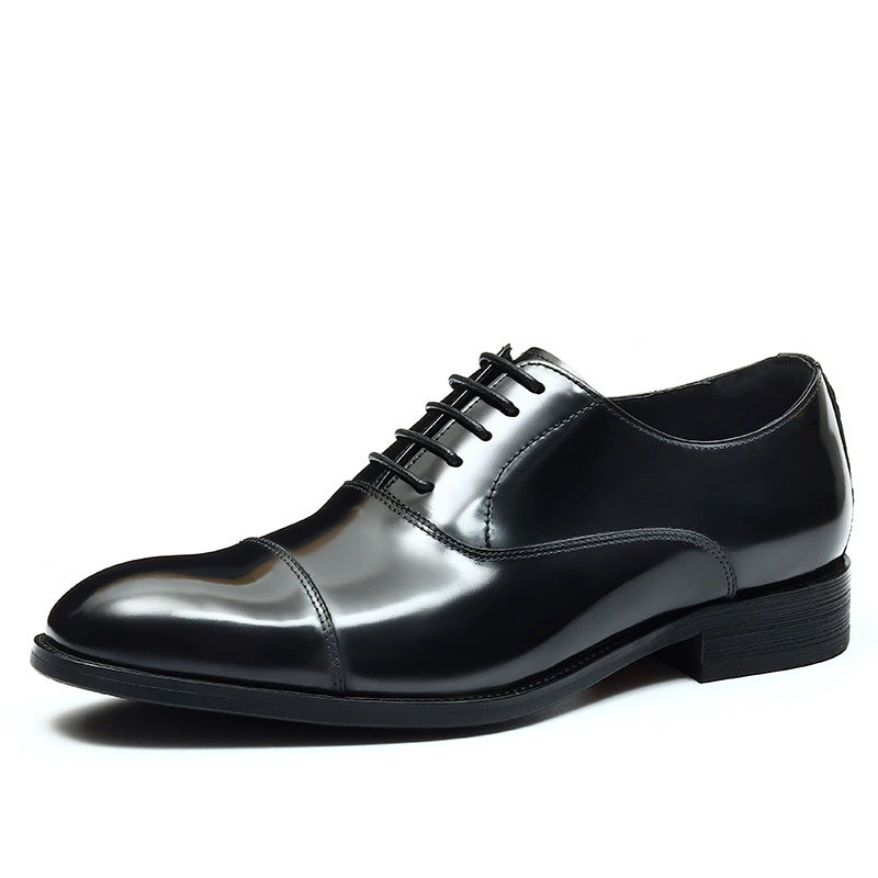 Chaussures en cuir de vachette de première couche pour hommes, vêtements de cérémonie pour hommes, chaussures Oxford pointues en cuir véritable, chaussures pour hommes en cuir verni brillant 