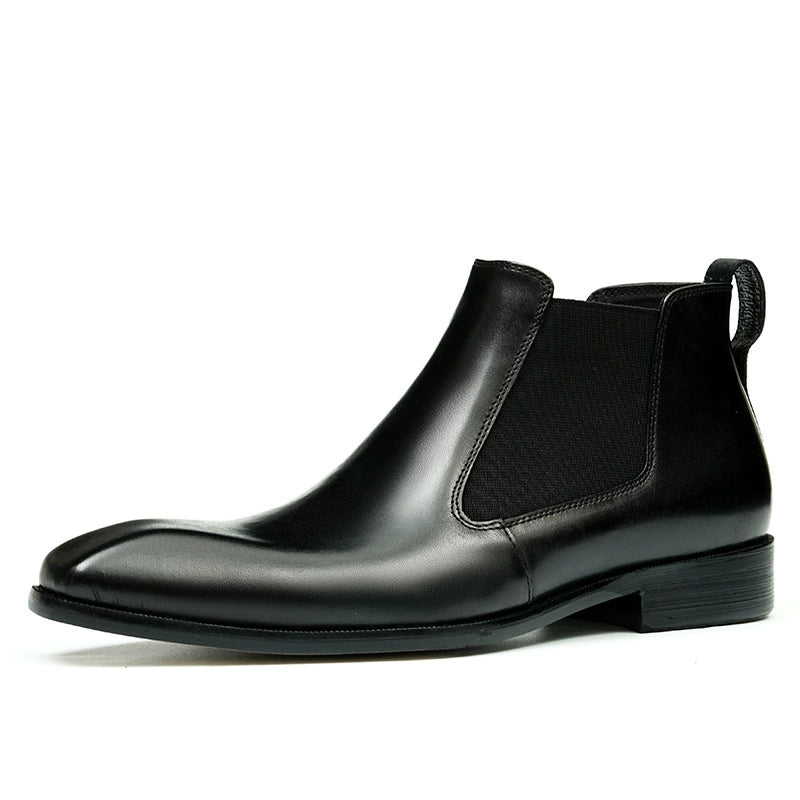 Chaussures en cuir de vachette pour hommes de première couche Bottines Chelsea Bottes courtes pour hommes en cuir véritable Style anglais Bout pointu Hiver Tenue de soirée d'affaires Bottes en cuir de vachette 65126 