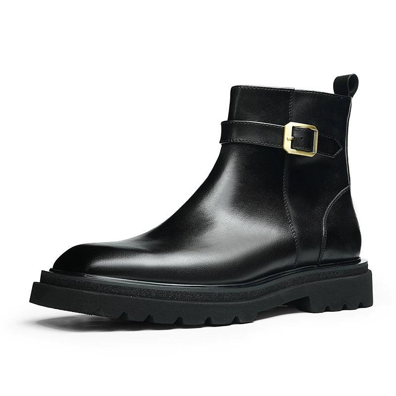 Square-Toe Zip-Up Chelsea High-Top Short Boots 96195