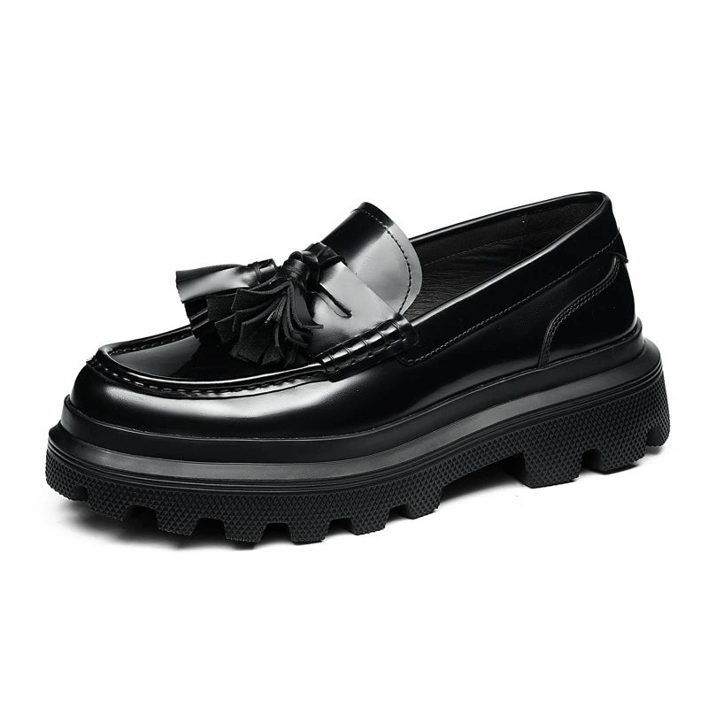 Men’s Thick-Sole Genuine Leather Glossy Loafers 86225