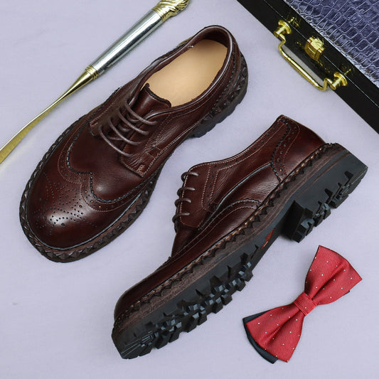 Brogue Leather Sole High-End Business Casual Leather Shoes Men Brogue Genuine Leather Retro British Style 82713
