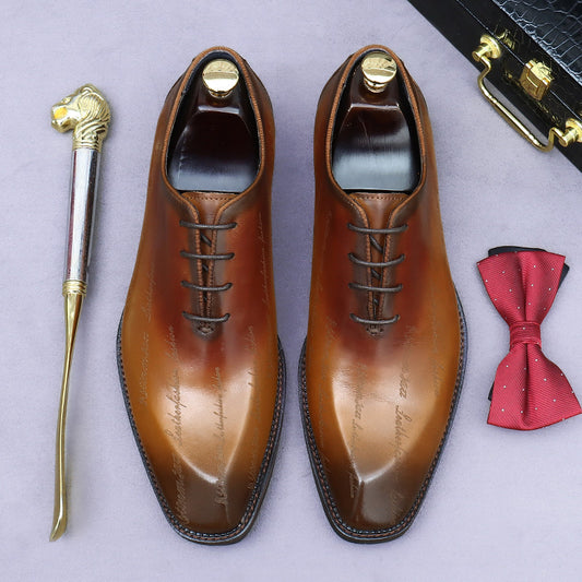 Top Layer Cowhide Men's Leather Shoes Formal Leather Shoes Men's Leather Pointed Italian Carved British Business Oxford Men's Shoes65170