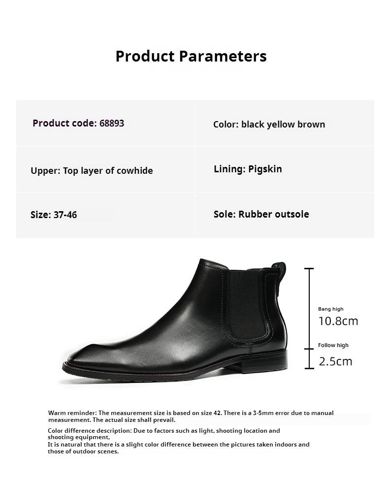 Top Layer Cowhide Men's Leather Shoes Winter Fleece-lined Chelsea Boots Men Authentic Leather British Style Pointed Toe Business Formal Wear High-Top Leather Shoes68893
